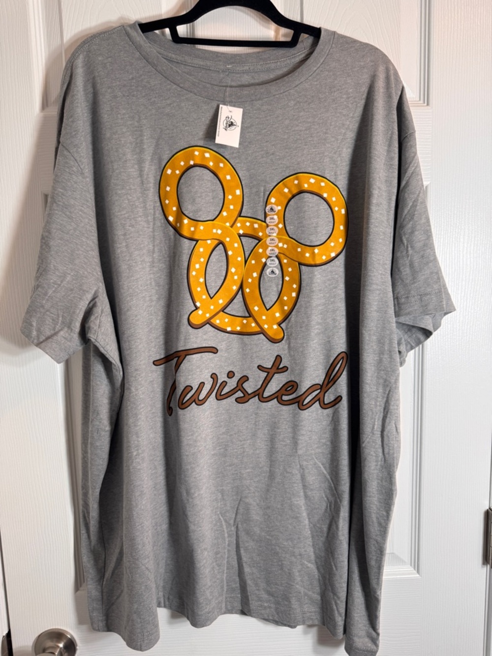NWT Disney Parks Mickey Mouse Pretzel "Twisted" Gray T-Shirt Adult Size XXL
